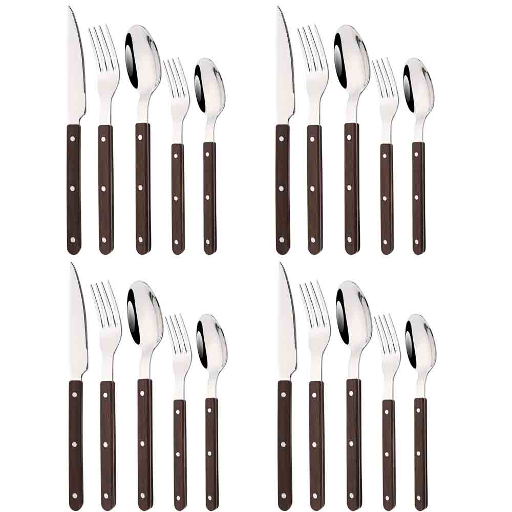 Commercial Kitchen Knife Set - 5/20Pcs Imitative Wood Silver Dinnerware Set